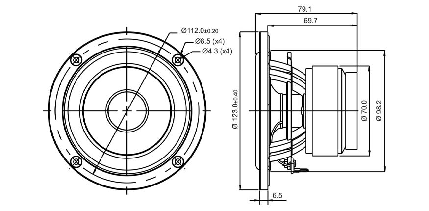 SB Acoustics SB12MNRX25-4 4″ středový reproduktor papír 4 Ohm
