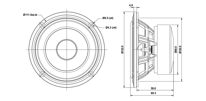 SB Acoustics SB12PACR25-4 reproduktor 4" hliník 4 ohm