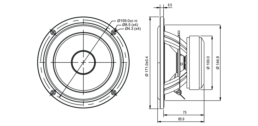 SB Acoustics SB17NRX2C35-4 středobas 6" 4 Ohm Norex