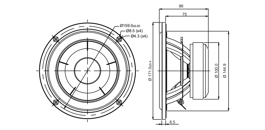 SB Acoustics SB17NBAC35-4 6palcový středobas hliník