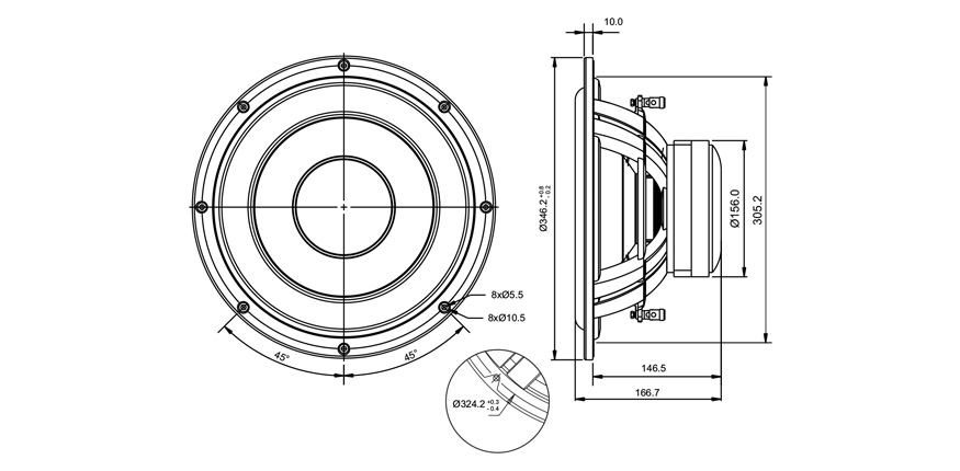 SB Acoustics SB34SWPL76-3-DV subwoofer 12" papír