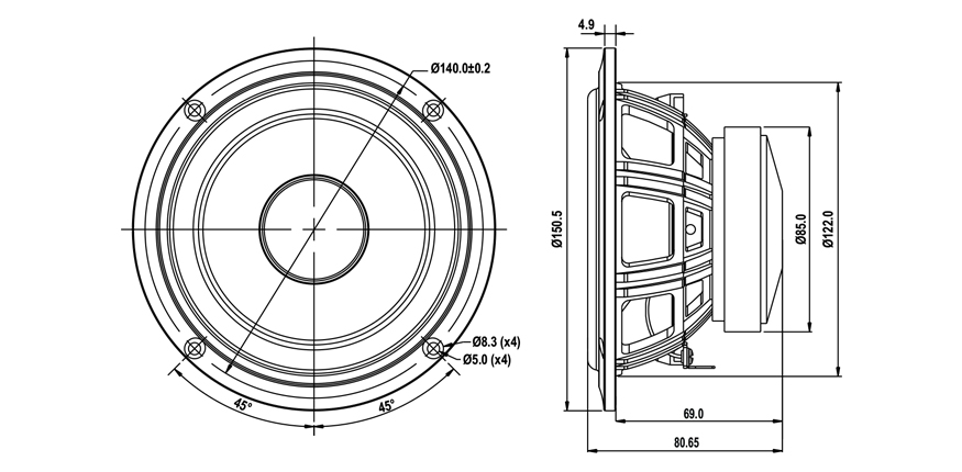 SB Acoustics SB13PFCR25-8 středobas 5" papír 8 Ohm