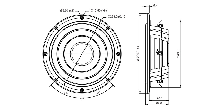 SB Acoustics SW26DBAC76-3-DV subwoofer 10" hliník