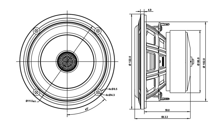 SB Acoustics SB12PACR25-4-COAX koaxiální reproduktor 4 palce