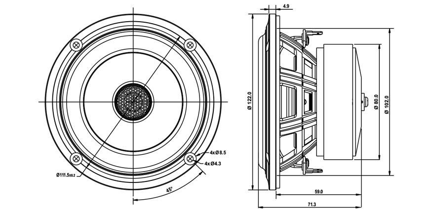 SB Acoustics SB12PFCR25-4 koaxiální reproduktor 4" 4 Ohm