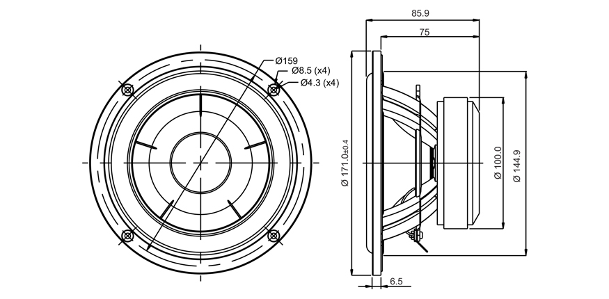 SB Acoustics SB17NAC35-4 středobas 6" hliník 4 Ohm