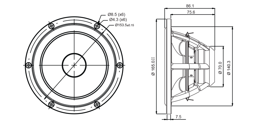 SB Acoustics Satori MR16PNW-8 středový 6,5" papír 8 Ohm