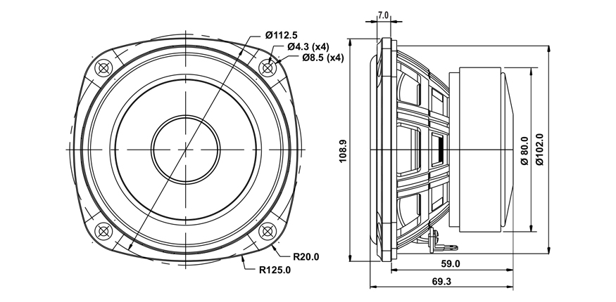 SB Acoustics SB12PAC25-4 středobasový reproduktor 4" hliník