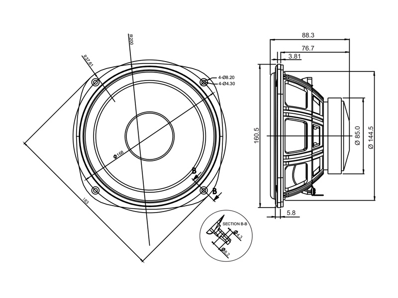 SB Acoustics SB16PFC25-4 středobas 6" 4 Ohm papír