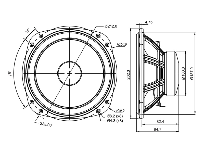 SB Acoustics SB20PFC30-4 8" basový reproduktor papír 4 ohm
