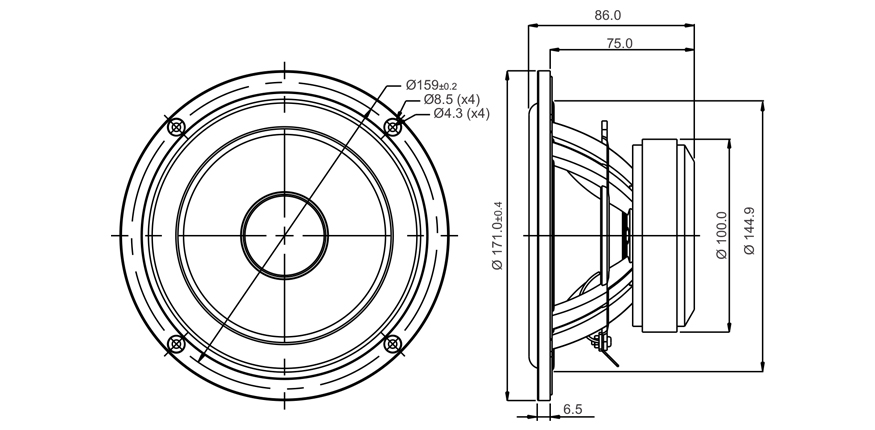 SB Acoustics SB17MFC35-4 středobas 6" 4 Ohm polypropylen