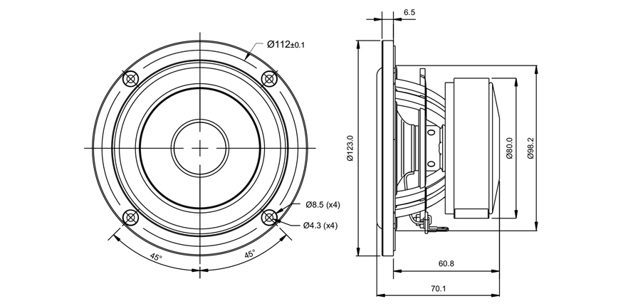 SB Acoustics SB12MNRX2-25-4 středový reproduktor 4" Norex