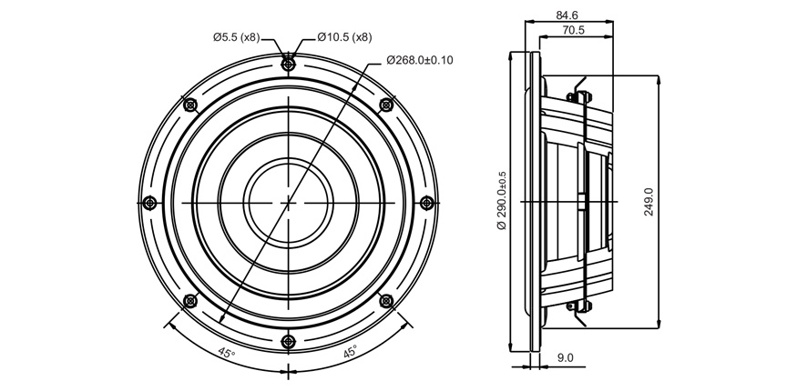 SB Acoustics SW26DBAC76-8 10″ subwoofer hliník 8 Ohm