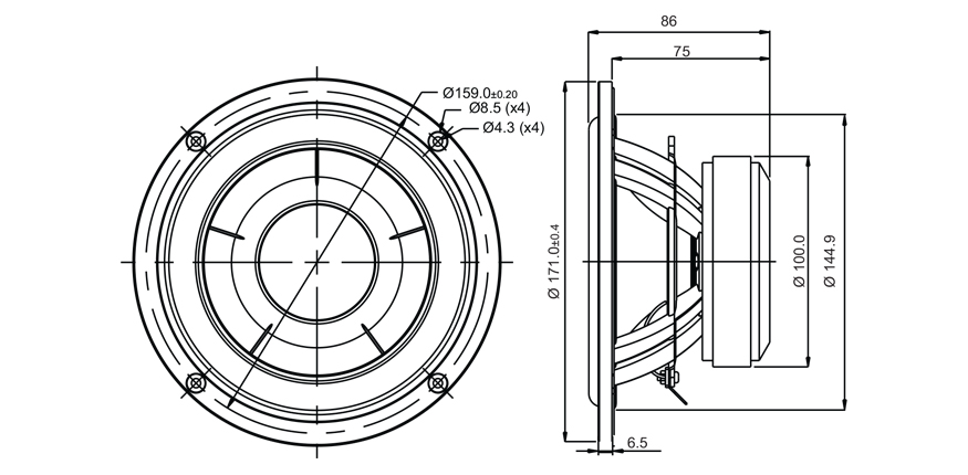 SB Acoustics SB17CAC35-8 středobas 6" keramika 8 Ohm