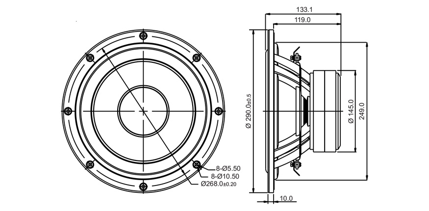 SB Acoustics SB29SWNRX-S75-6 subwoofer 10″ Norex 6 ohmů