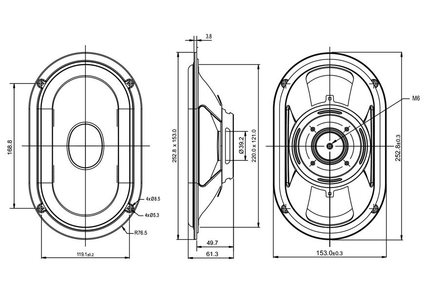 SB Acoustics SB15SFCR-00 oválný reproduktor 5x8" papír