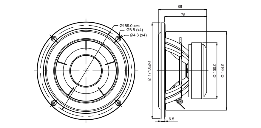 SB Acoustics SB17NBAC35-8 středobasový reproduktor 6″ hliník