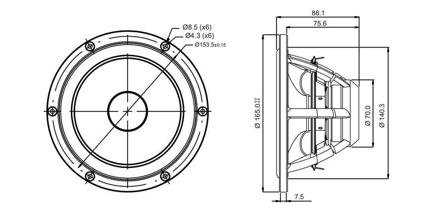 SB Acoustics Satori MR16P-4 střeďák 6,5" papír 4 ohm