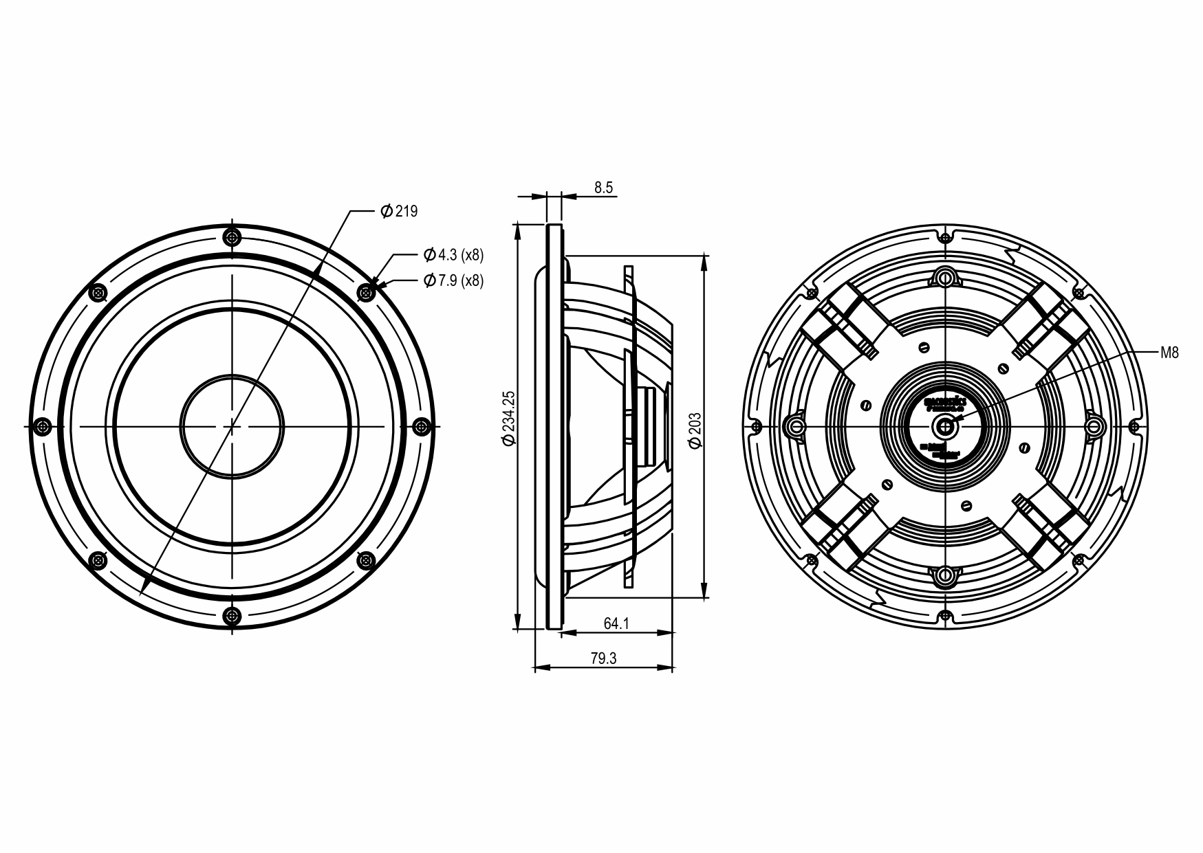 SB Acoustics SB23MFCL-00 basový reproduktor 8" polypropylen