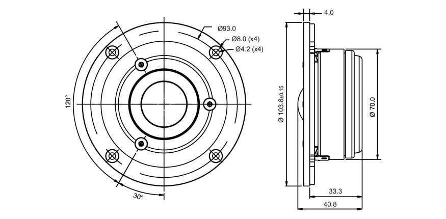 SB Acoustics SB29SDAC-C000-4 výškový reproduktor textil 4 ohm