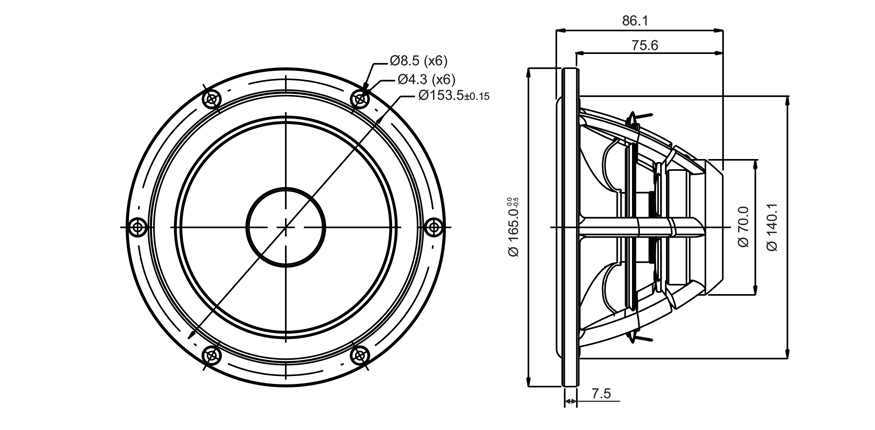 SB Acoustics Satori MW16PNW-8 středobas 6,5" papír 8 Ohm