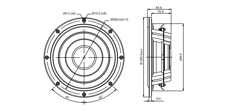 SB Acoustics SW26DAC76-8 subwoofer 10 palců hliník 8 ohm