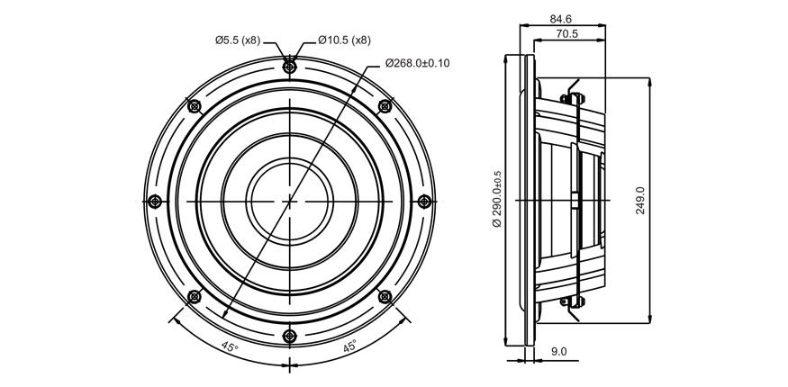 SB Acoustics SW26DBAC76-4 subwoofer 10" hliník