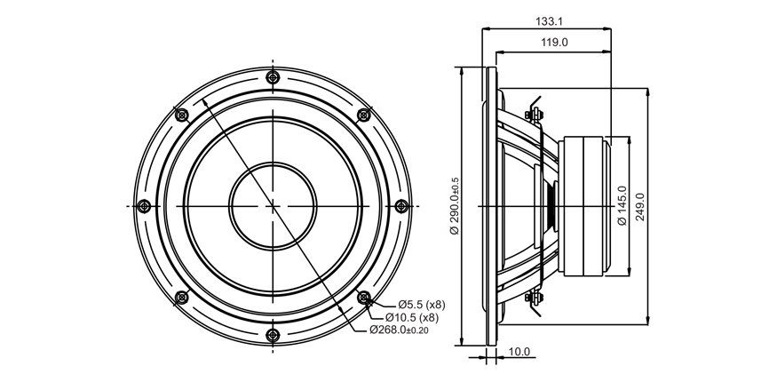 SB Acoustics SB29NRX75-8 basák 10" Norex 8 ohm