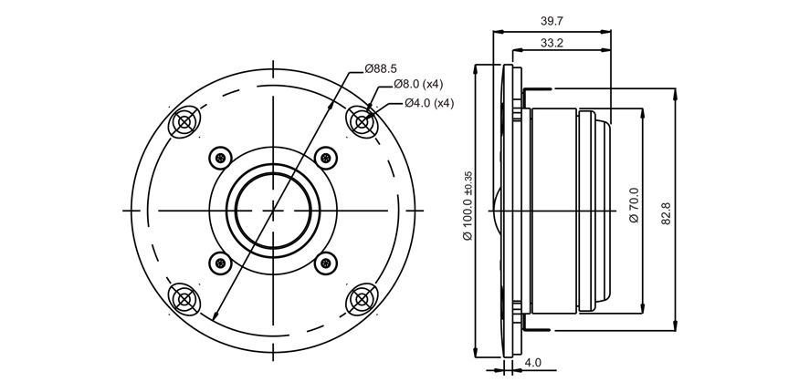 SB Acoustics SB26STC-C000-4 výškový reproduktor textil 4 Ohm
