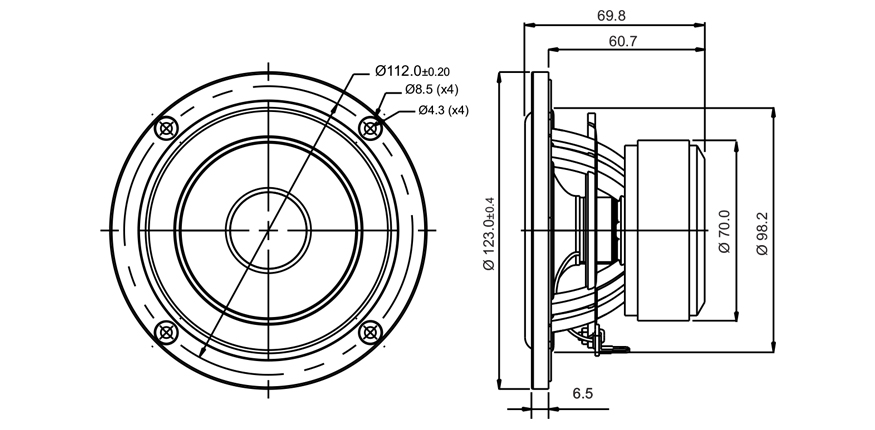 SB Acoustics SB12NRXF25-4 středobasový reproduktor 4″ Norex 4 Ω
